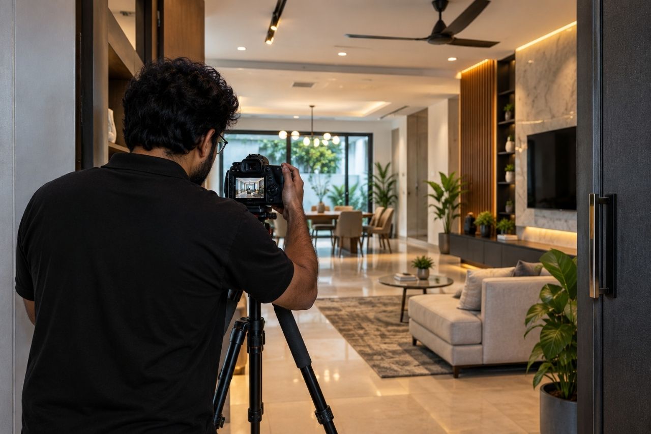 One Dot Direction photographer shooting an architectural interior in Chennai