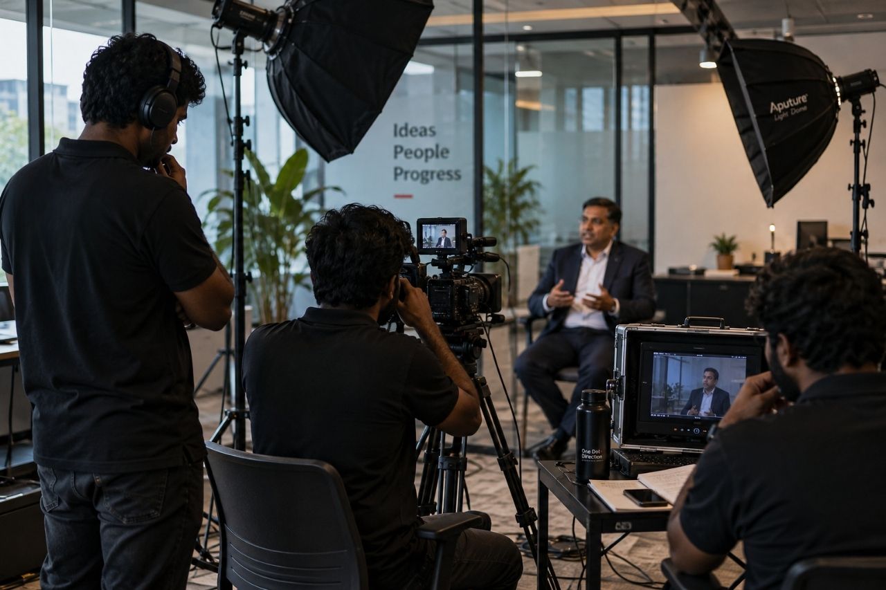 One Dot Direction corporate video production team on a shoot in Chennai