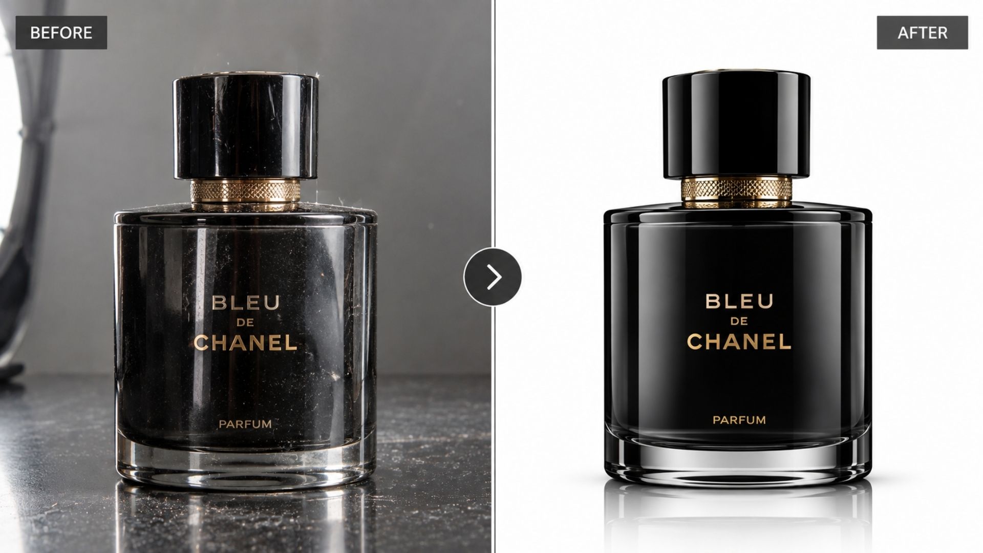 Product image before and after retouching and background removal